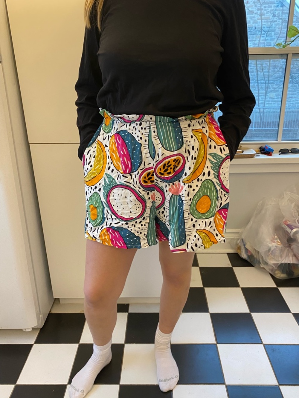 High-Waist Tropical Fruit Print Women’s Shorts - i